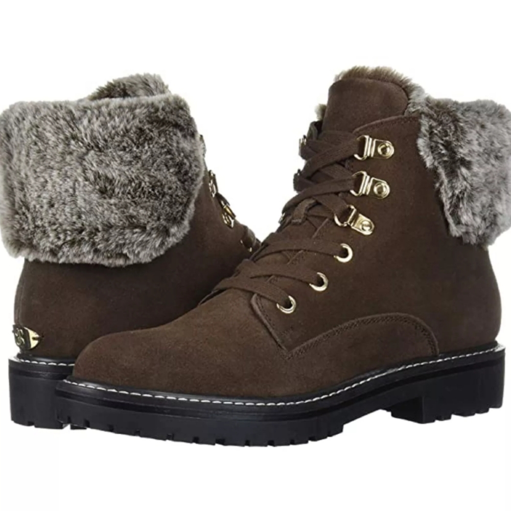 Bandolino Women's Size 6 Lauria Faux Fur Lace Up Brown Boots